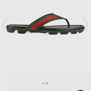 Gucci Men Web and Leather Thong Sandal